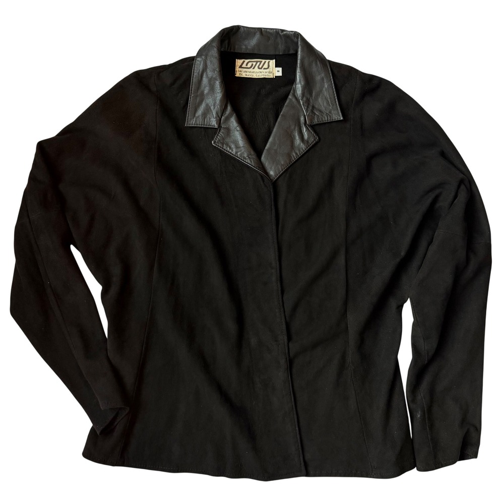 90s Minimalist Leather Suede Jacket Womens‎ 8 Black Mixed Media Soft Goth VTG
